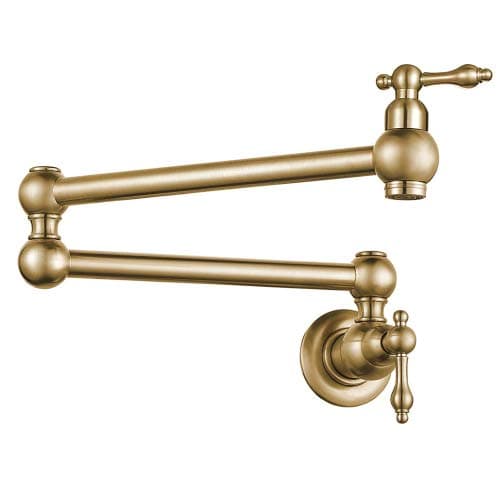 AYIVGKitchen Sink Brass Wall Mount Single Hole Two Handle Pot Filler Folding Faucet Brushed Gold Finish