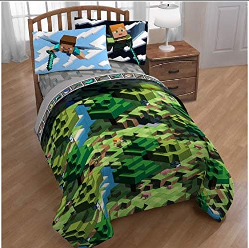 Minecraft Builders Boys Full Comforter & Sheet Set (5 Piece Bed in A Bag) + Backpack Shown in Image!
