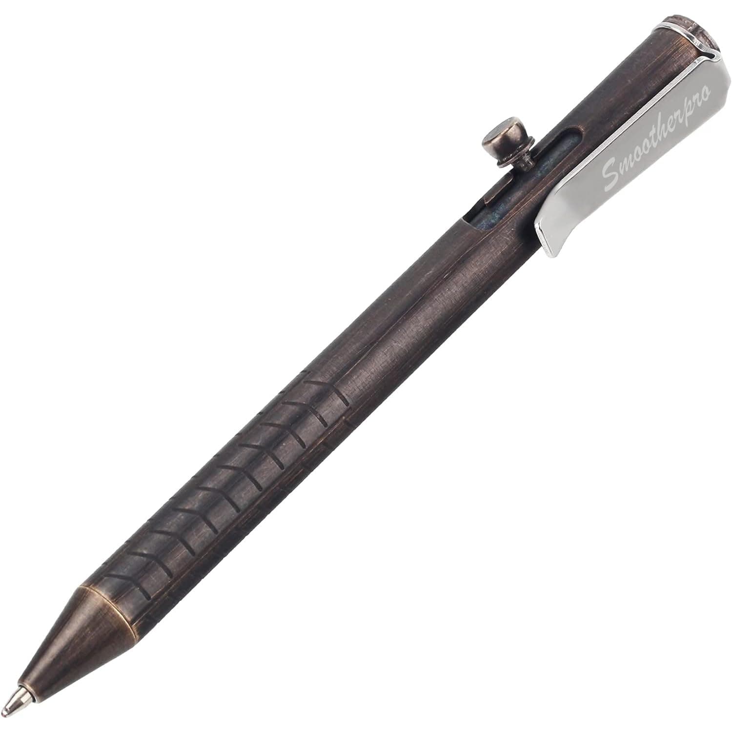 SMOOTHERPRO Solid Brass Bolt Action Pen Compatible with Fisher Space SPR Refill Weight Balanced for Tremor Parkinson Arthritic Signature Retro Black (FSR010)