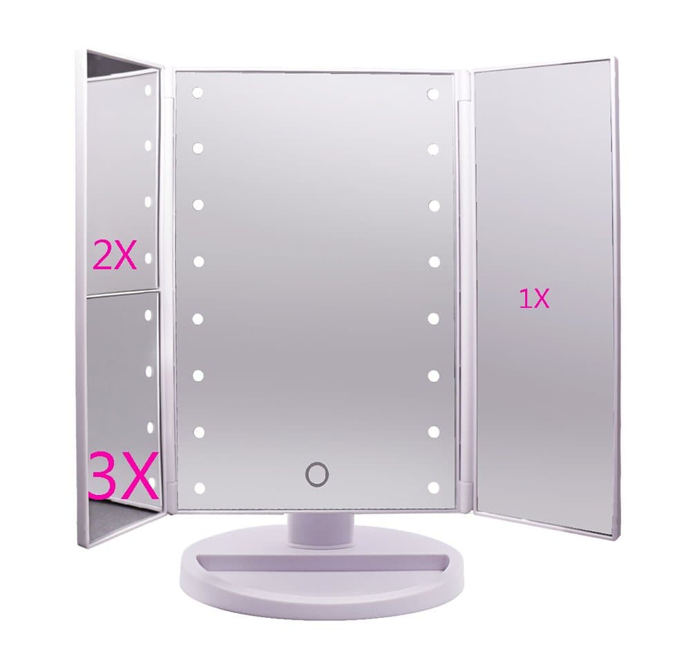 LED Makeup Mirror,MagicBuying Lighted Touch Screen Table Magnifying Vanity Mirror - Three Panel Trifold With 180 Degree Adjustable 16pcs Led Light Tabletop Beauty Cosmetic Mirror 1X 2X 3X Magnification