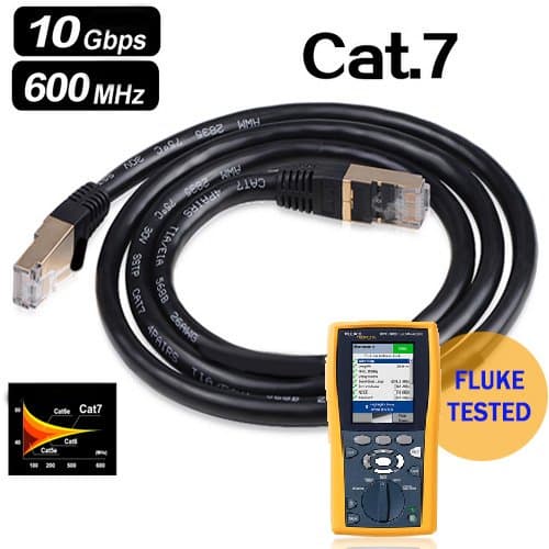PRO SERIES CAT7 (10m / 33ft) Double Shielded RJ45 Ethernet Network Cable Professional Grade - Fluke Tested - 100% Guaranteed - Gold Plated - SSTP Solid Copper 26AWG (33ft - 10m Black)