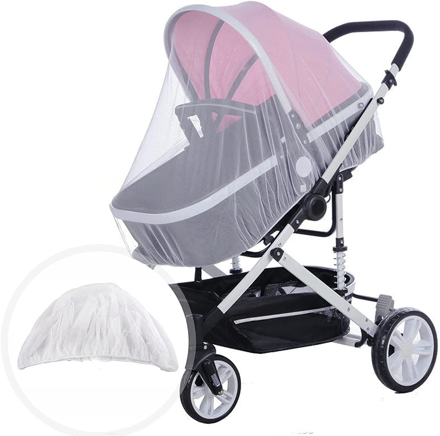 TYTA Universal Stroller Mosquito Net, Pram Net,Fly Bug Insect Net Protection Cover for Pushchair Car Seat Buggy Carrycot Bed Stroller Bassinet Basket Jogger Travel cot (White)