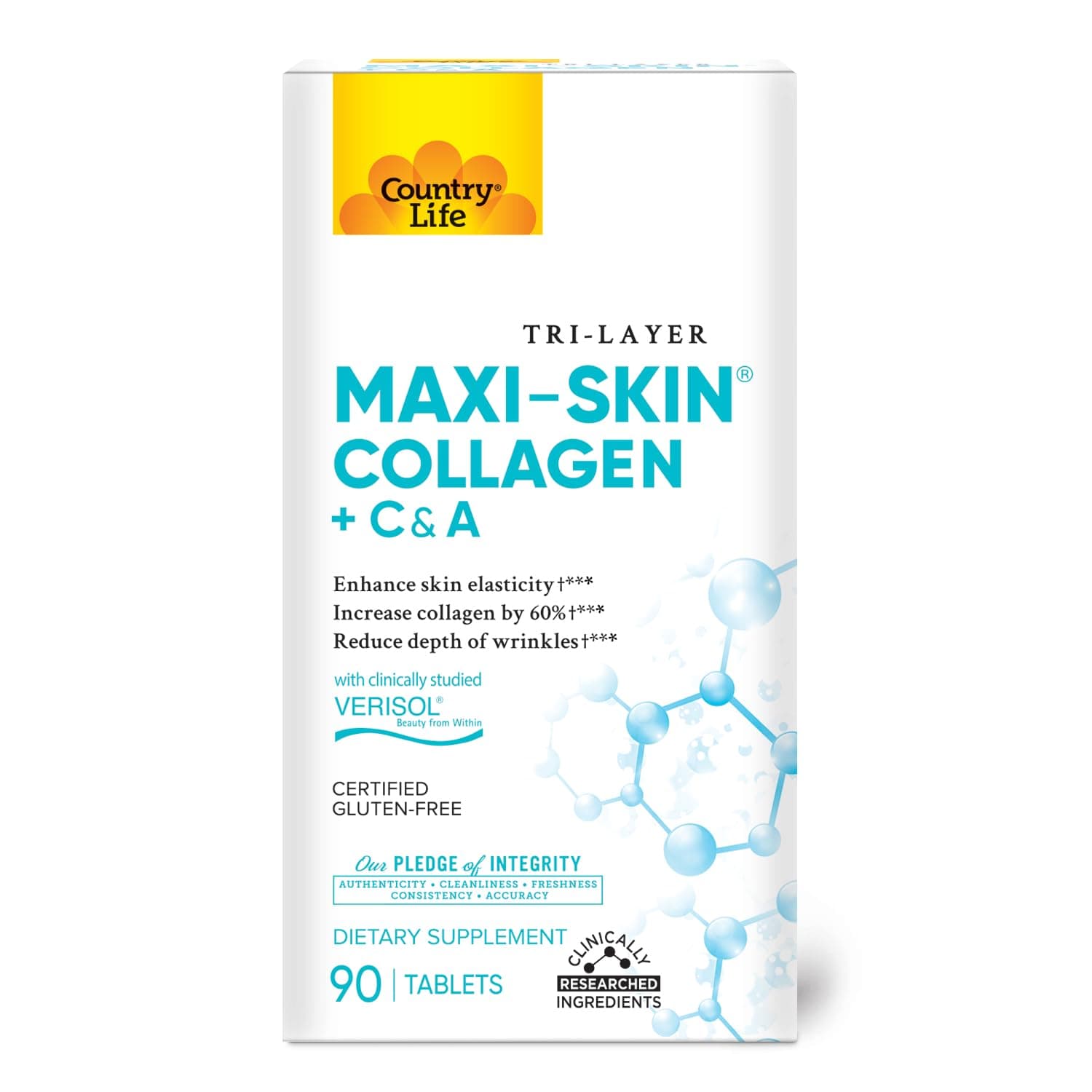 Country Life, Tri Layer Maxi-Skin, Collagen Plus C&A, 90 Tablets