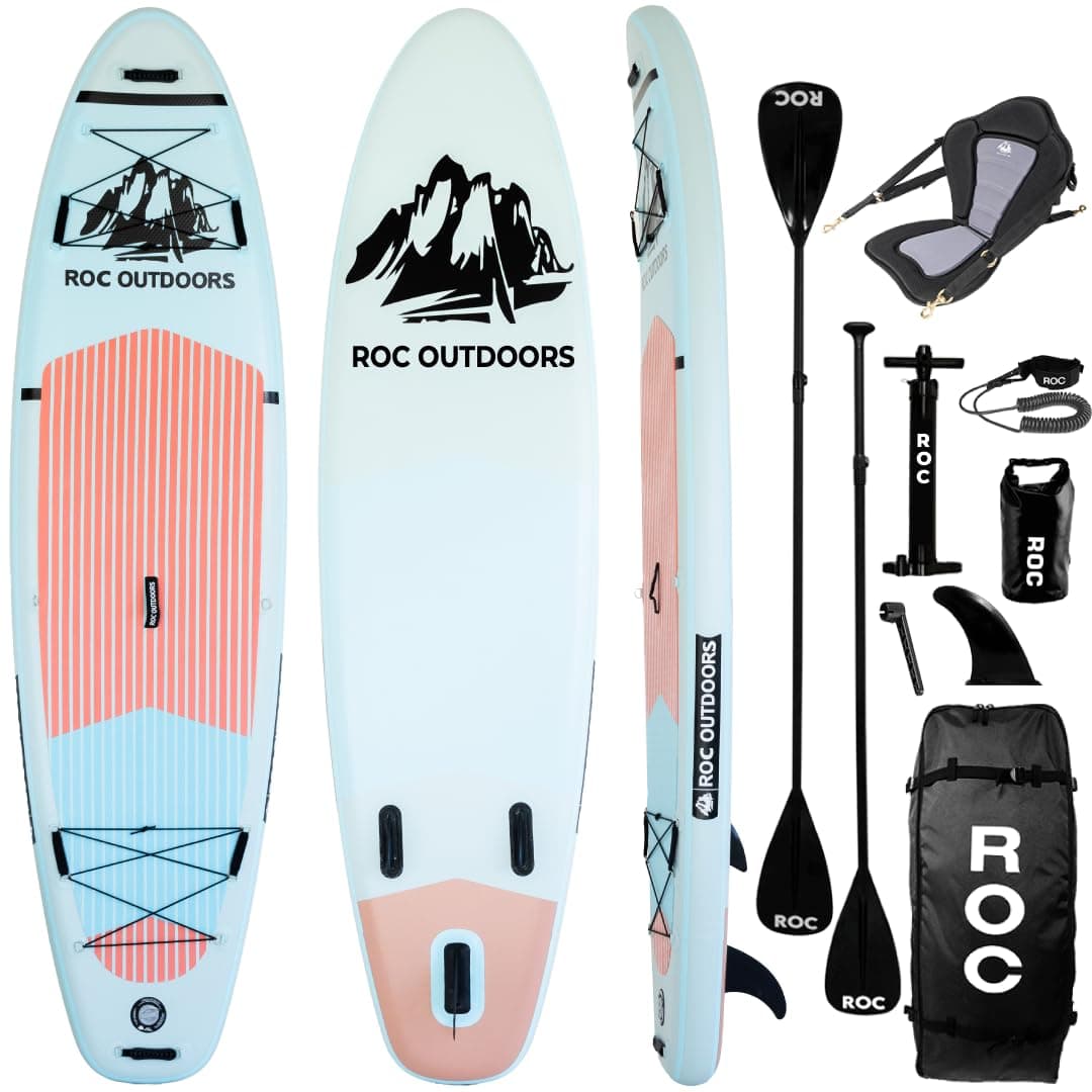 Roc Inflatable Stand Up Paddle Board with Premium SUP Paddle Board Accessories, Wide Stable Design, Non-Slip Comfort Deck for Youth & Adults
