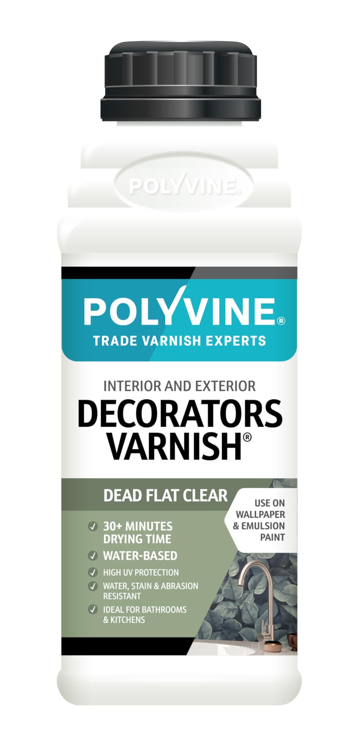 Polyvine Decorators Varnish Dead Flat – Water Resistant Clear Varnish with UV Protection - Seals and Protects Emulsion, Acrylic Paint, Wallpaper, Wood, Furniture, Plaster & Fabric, 500ml