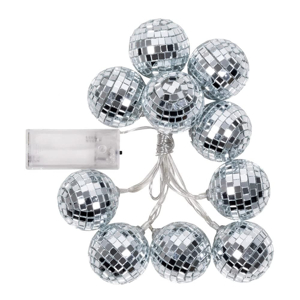 Boland 00768 LED Disco Ball String Lights, Length 140 cm, Battery Operated, Disco Fever, 70s Decoration, 1970s, Party Decoration, Disco Themed Party Decor (Silver)