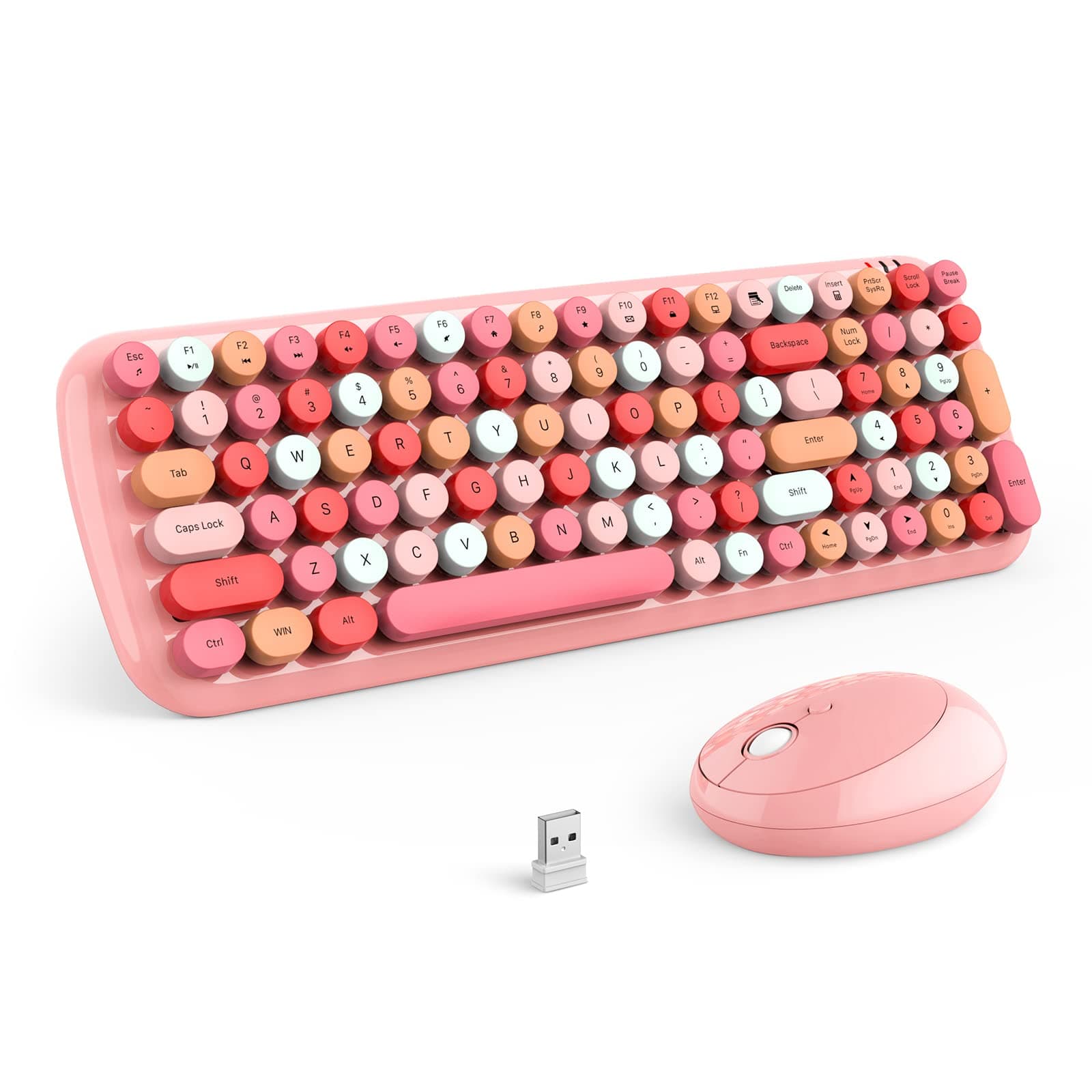 MOFii Wireless Keyboard and Mouse Combo, Retro Typewriter Keyboard with Multi-Media Function Keys and Number Pad Compared for PC Computer Windows (Pink Colorful)