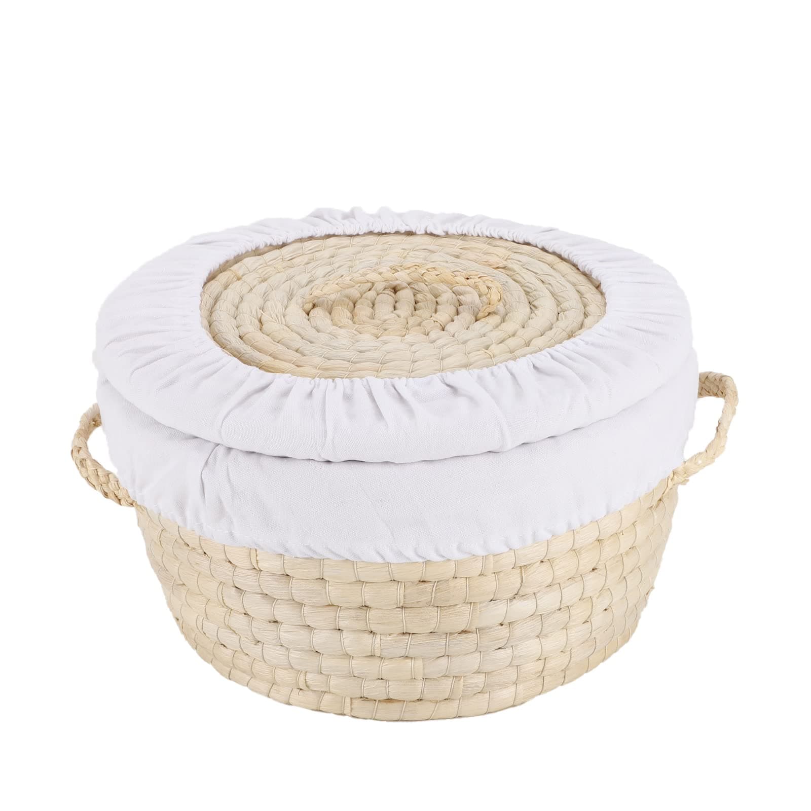 YAHUAN Round Bread Basket Serving Woven Bread Baskets Wicker Baskets Sourdough Proofing Basket with Removable Liner and Cover (Corn husk)