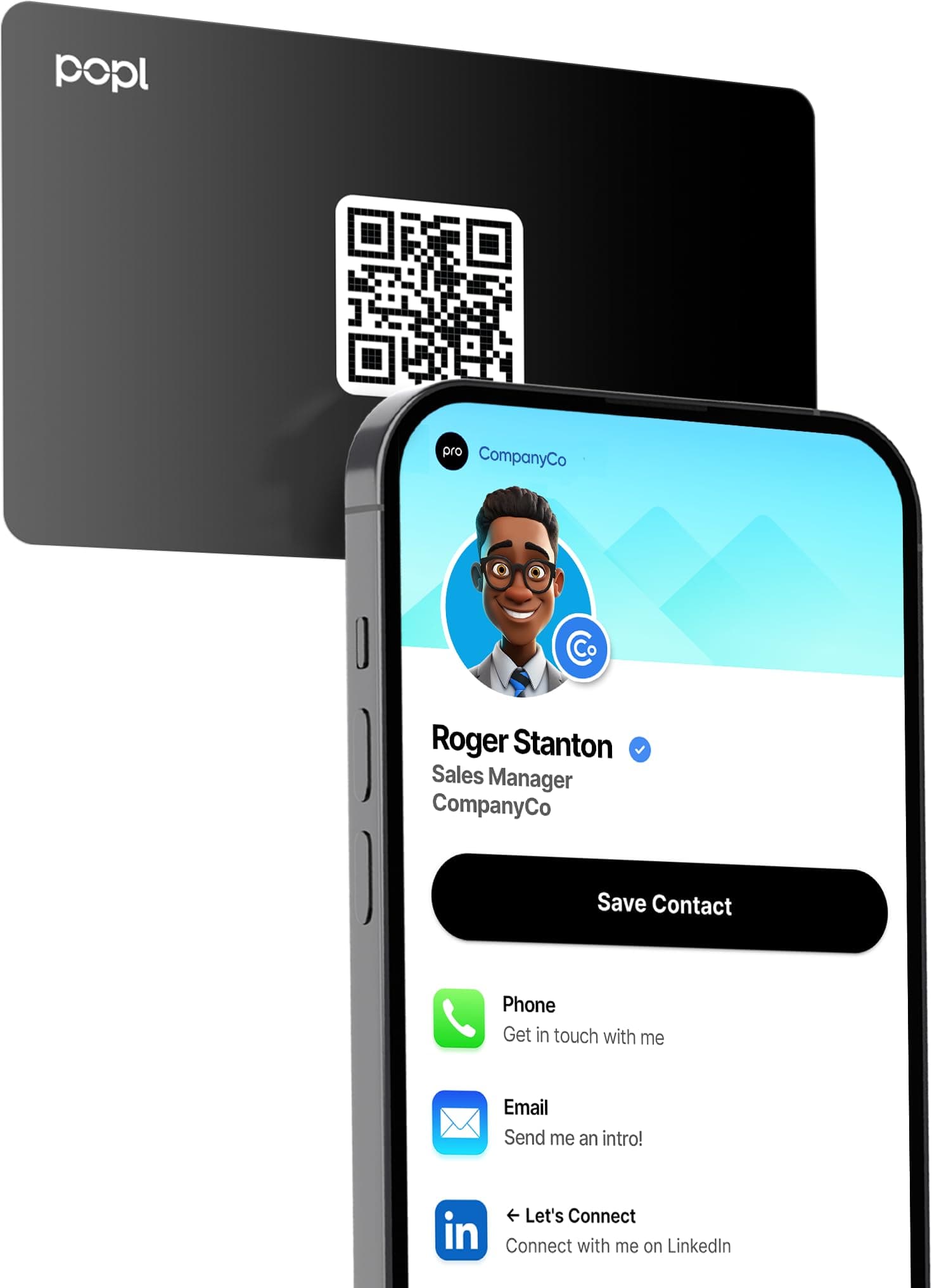 Authentic Patented Popl Card™ (Avoid Fake Knockoffs) - Smart NFC Networking Card - Simply Tap to Exchange Contact Info, Capture Leads, & Manage Contacts (Black)