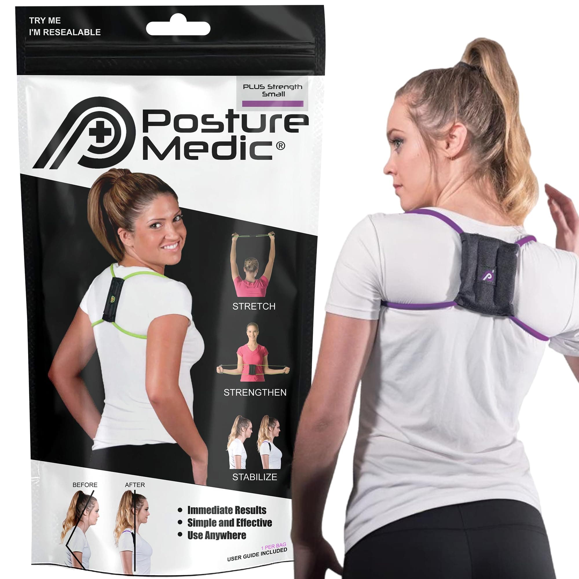 PostureMedic Dynamic Posture Corrector - Active Resistance Training System for Upper Back Strengthening & Shoulder Alignment - Stretches Chest, Strengthens Back - Doctor Recommended - Size S (Purple)