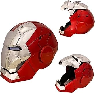 ATOKNG Iron Hero MK 5 1:1 Wearable Helmet :Voice, Touch, and Remote Control, Realistic Sound Effects, Can Cosplay and Collectible Figures for Man and Teen Ideal Gift (Silver)