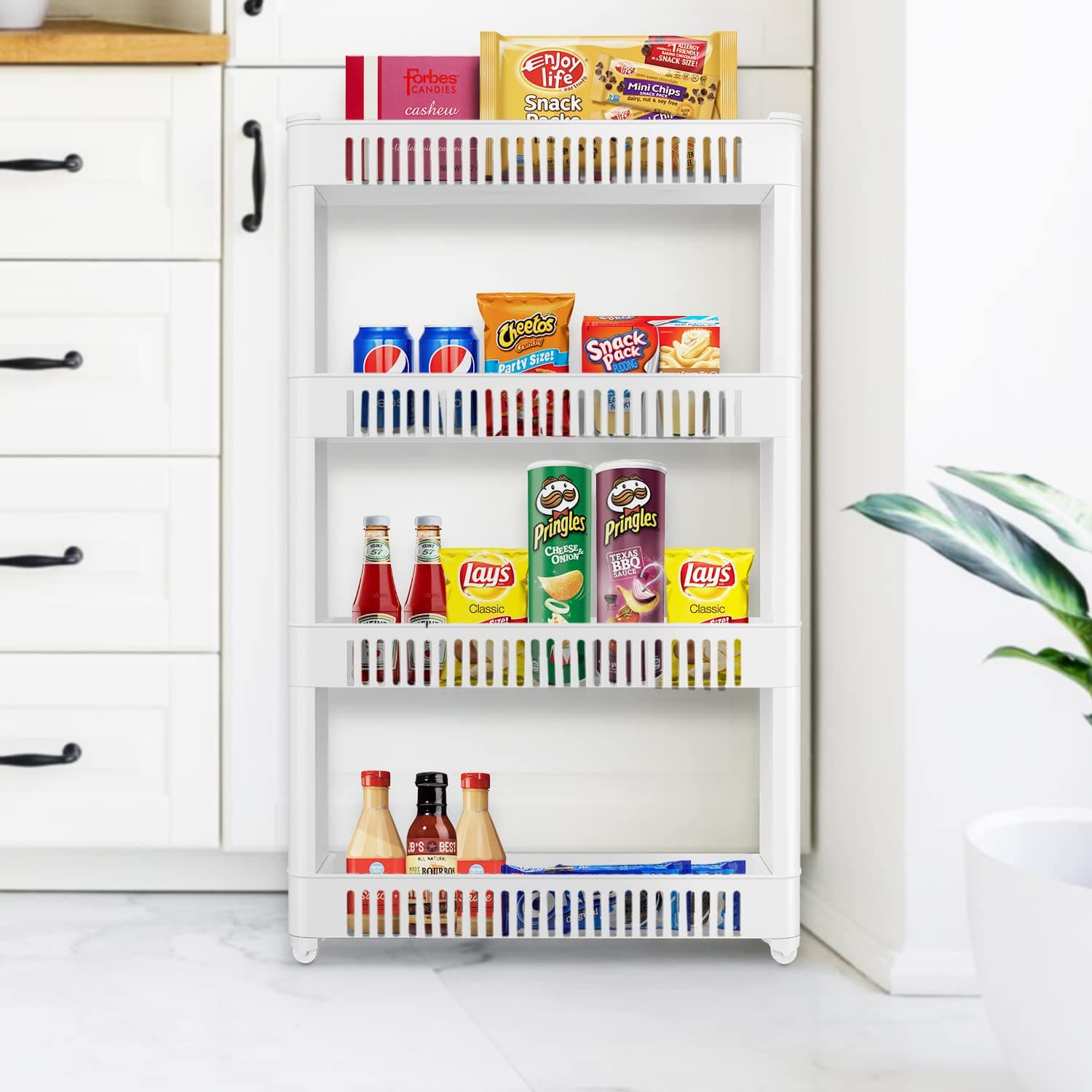 Saimani Slim Multipurpose Sturdy Plastic Storage Kitchen Spice Bathroom Organizer Trolley Rack with Wheels