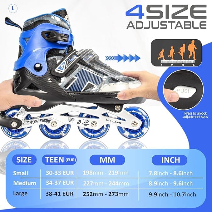 SKY LAND Professional Inline Skates with 8 Illuminated Wheels - Comfortable Roller Skates for Kids And Teens-Blue