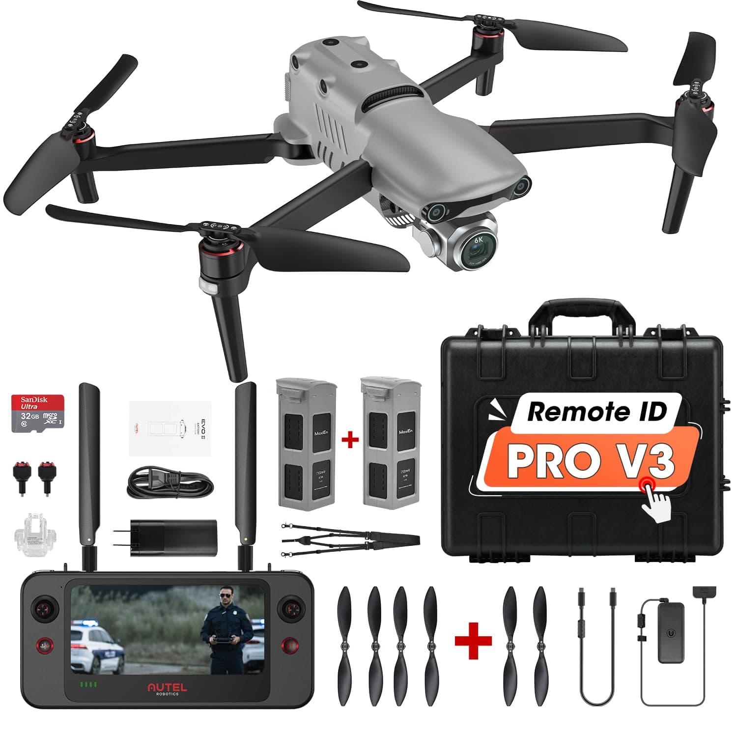 Autel Robotics EVO II PRO V3 Rugged Bundle, EVO 2 Pro V3 Fly More Combo, Son-y 1" CMOS Sensor & 12-Bit, No Geo-Fencing, Moonlight Algorithm 2.0, 360° Obstacle, 40 Mins, 3 Batterie, Smart Controller SE