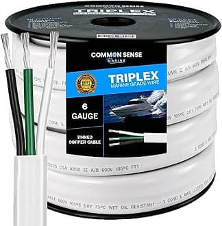6/3 AWG UL 1426 (The Real Thing) Triplex Flat Marine Wire - Tinned Copper Boat Cable - 10 Feet - White PVC Jacket