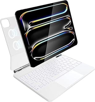 for iPad Pro 13 inch M5 2025 & M4 2024 case with keyboard M4,Magnetic Attach,Multi-Gesture Trackpad,7-Color Backlit,Shortcut Keys,Auto sleep/awake,Magic Keyboard for iPad Pro 13-inch M4 2024,White