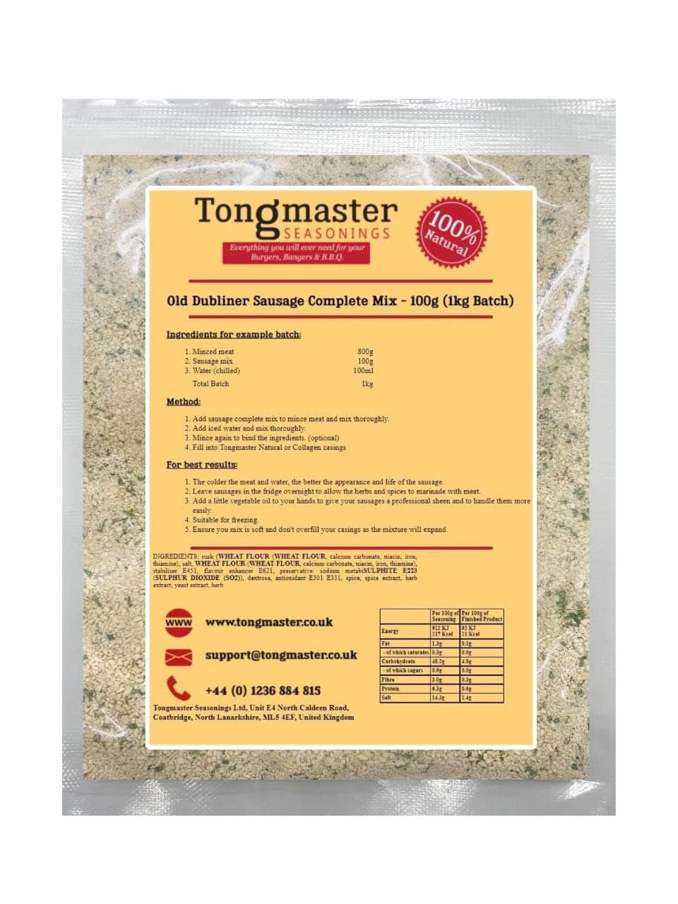 Old Dubliner Sausage Complete Mix - 100g (1kg Batch)