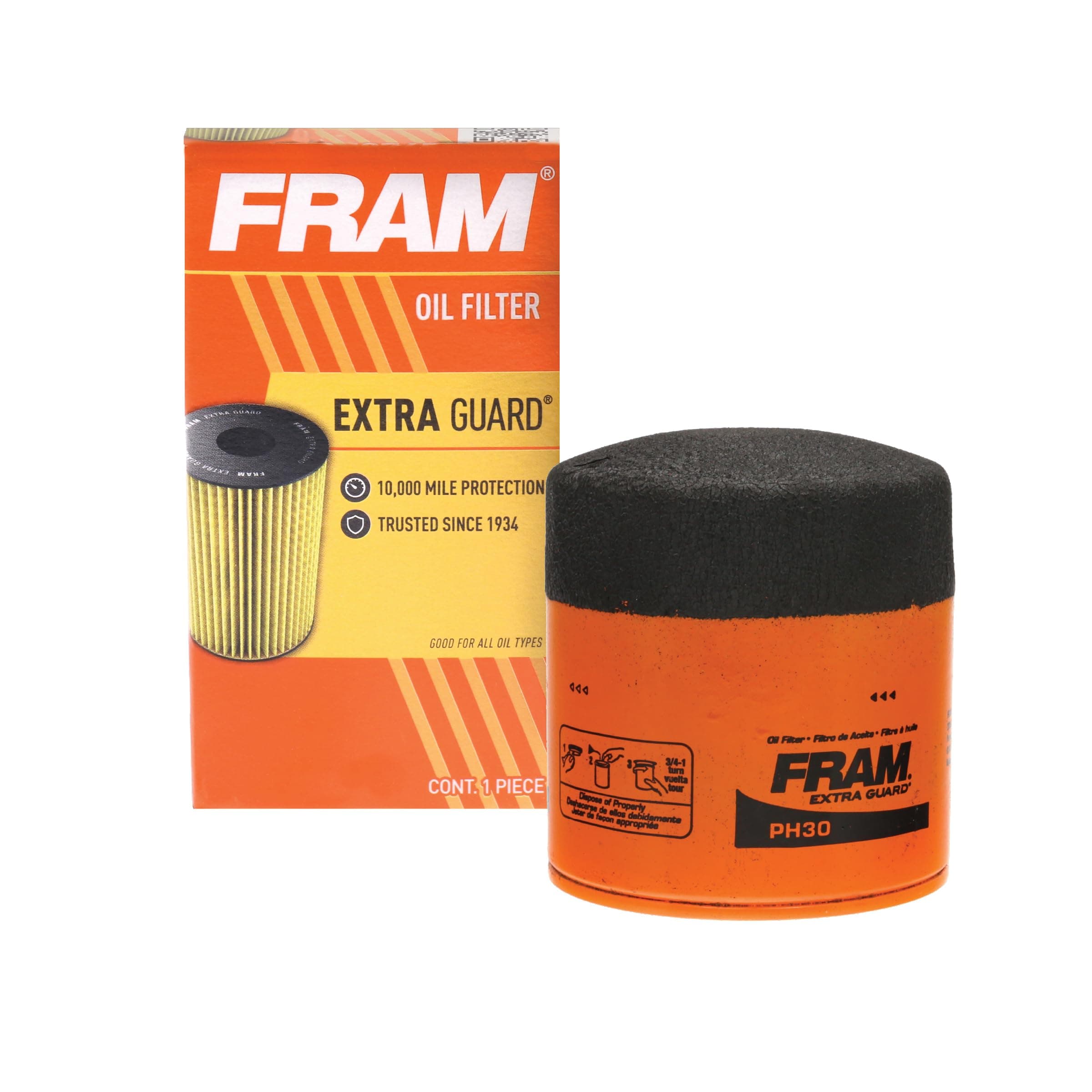 FRAM Extra Guard PH30 10K Mile Change Automotive Replacement Interval Spin-On Engine Oil Filter for Select Vehicle Model Years, Vehicle Engine Protection Oil Filter for Everyday Drivers