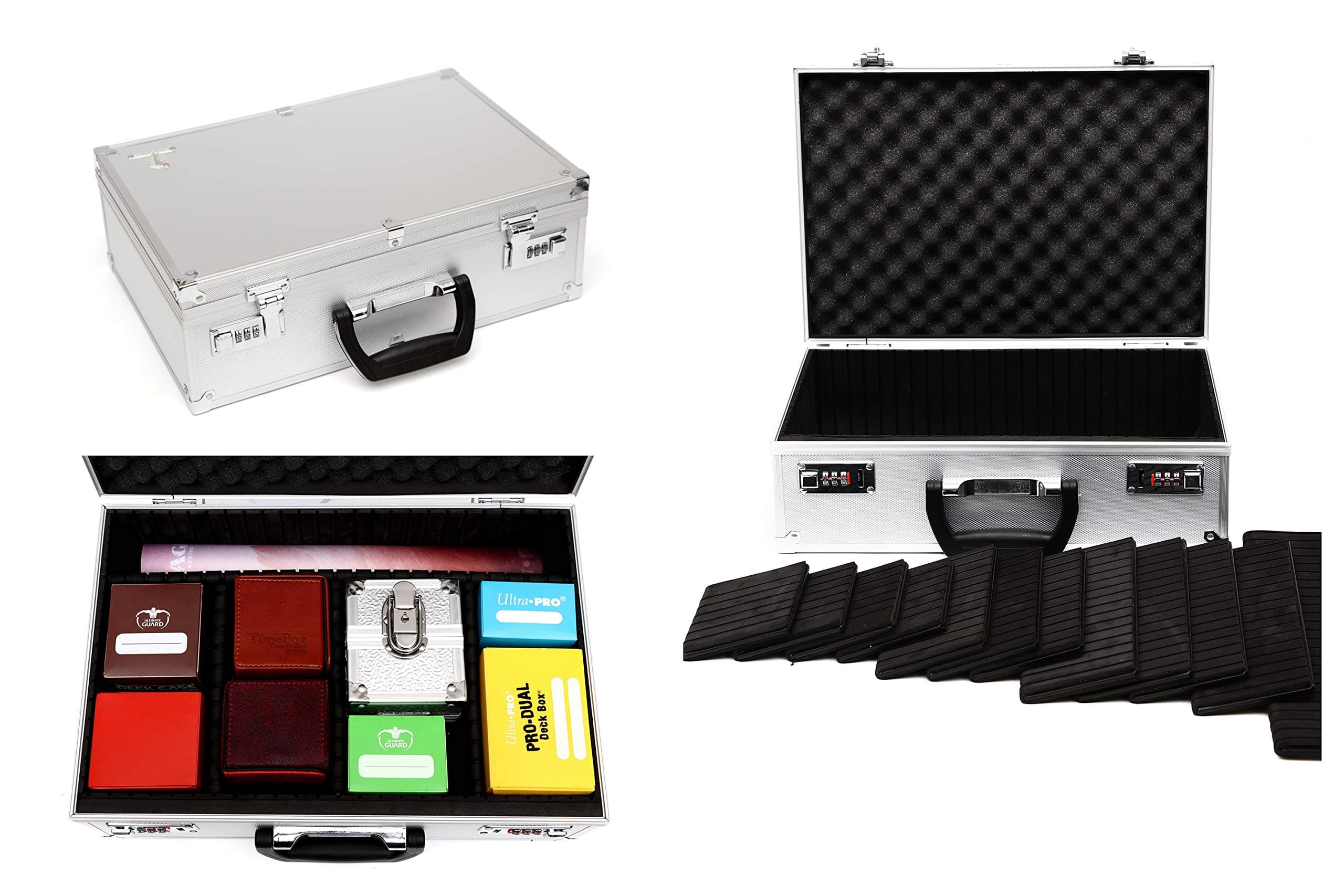 KakapopoTCG TC-A5 Silver Lockable Storage Case with Sliding Divider Walls for TCG, Deck Box, Card Games, MTG, Magic, FaB, YGO, PTCG, Dominion, Board Games