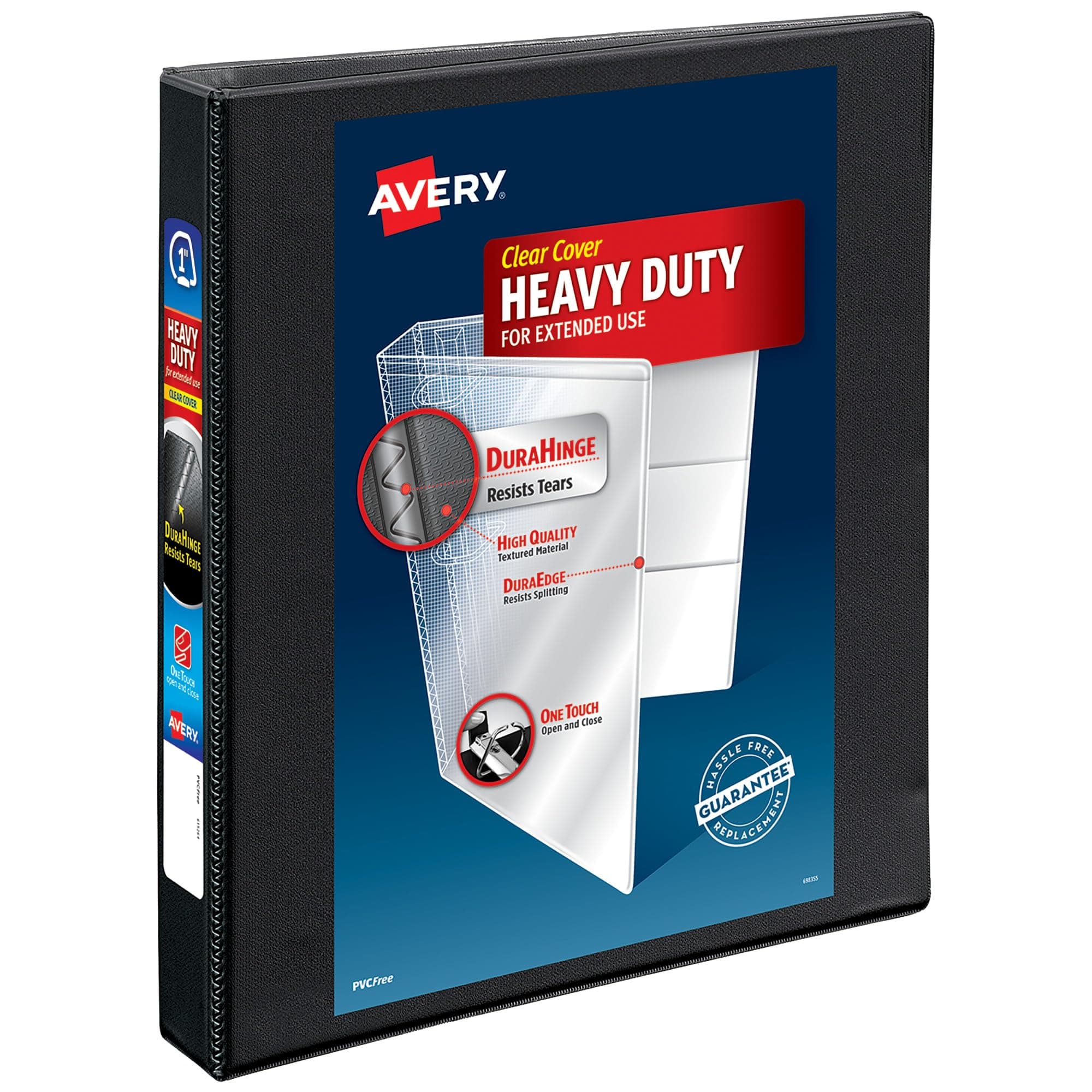 Heavy-Duty View 3 Ring Binder,1" One Touch Slant Rings, Holds 8.5" x 11" Paper, 1 Black Binder (05300)