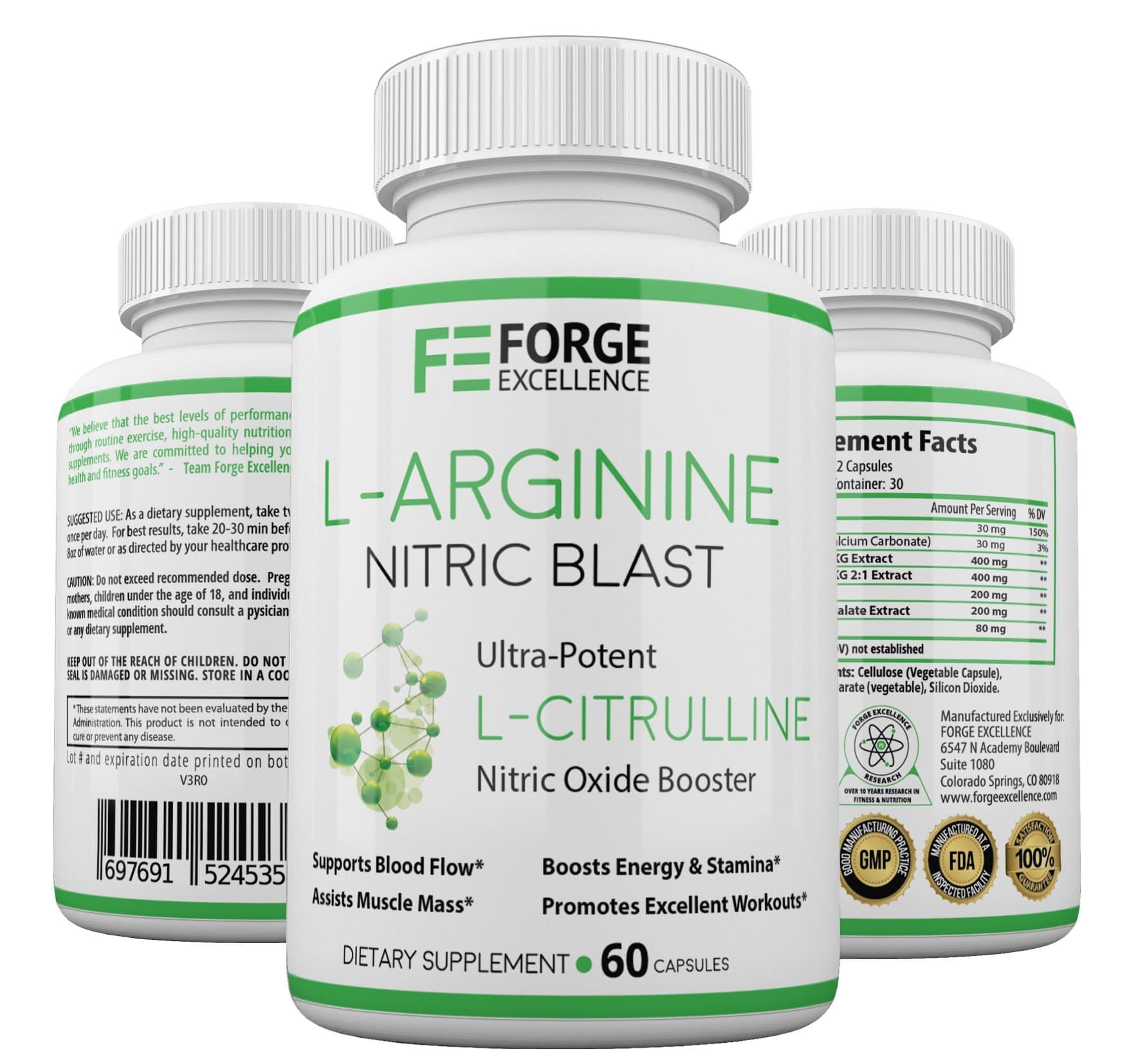 L-Arginine Nitric Blast–Boost Nitric Oxide, Extra Strength 1340MG Formula for Energy & Endurance–Best –Pre Workout - Train Longer & Harder–Made in The USA–60 Capsules