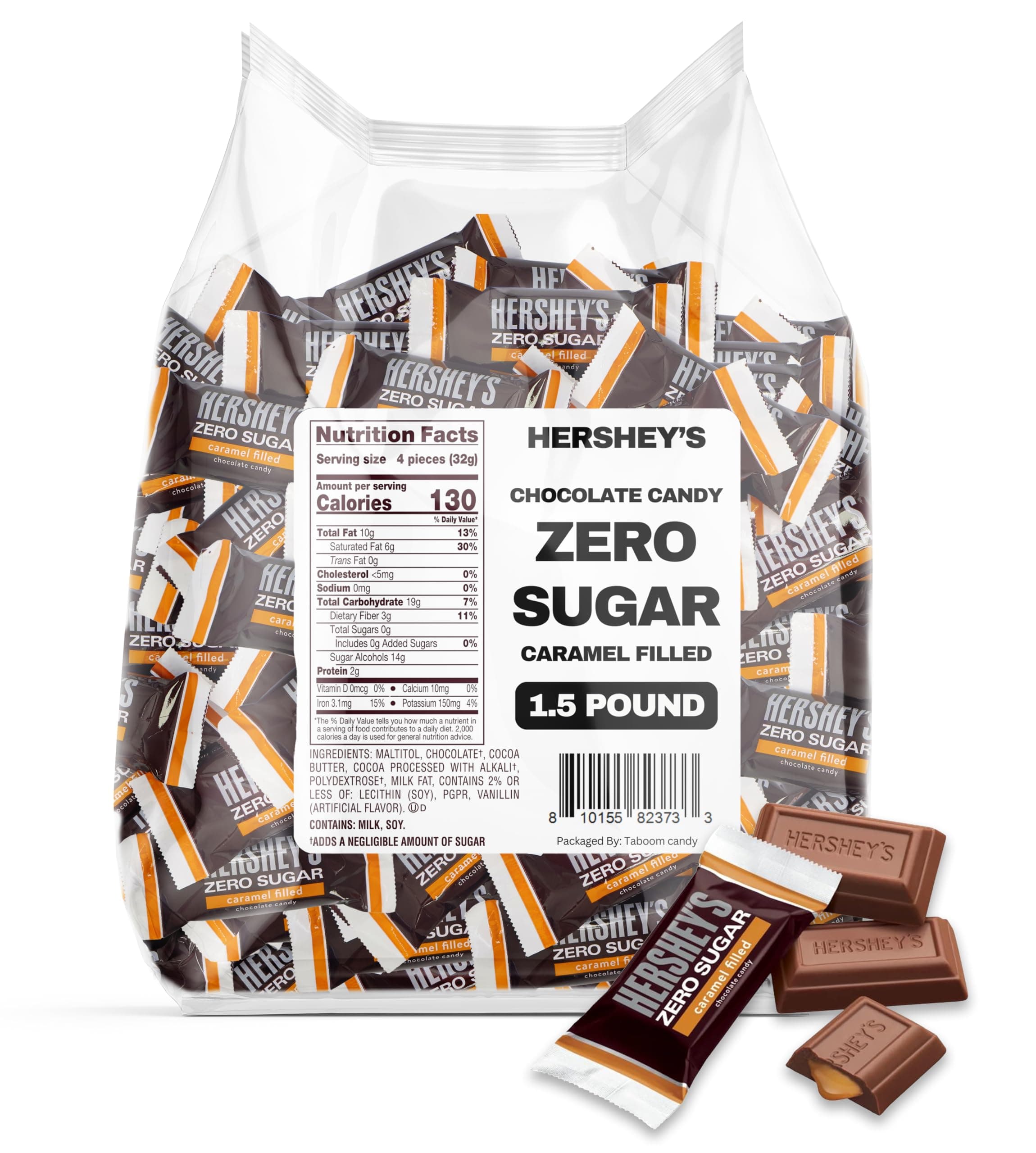 Hershey Zero Sugar Caramel Filled Miniature Chocolate Candy Bars - 1.5lb Sugar Free Chocolate Candy Individually Wrapped For Snacks & Treats - Approx. 80 Bars Sugar Free Candy