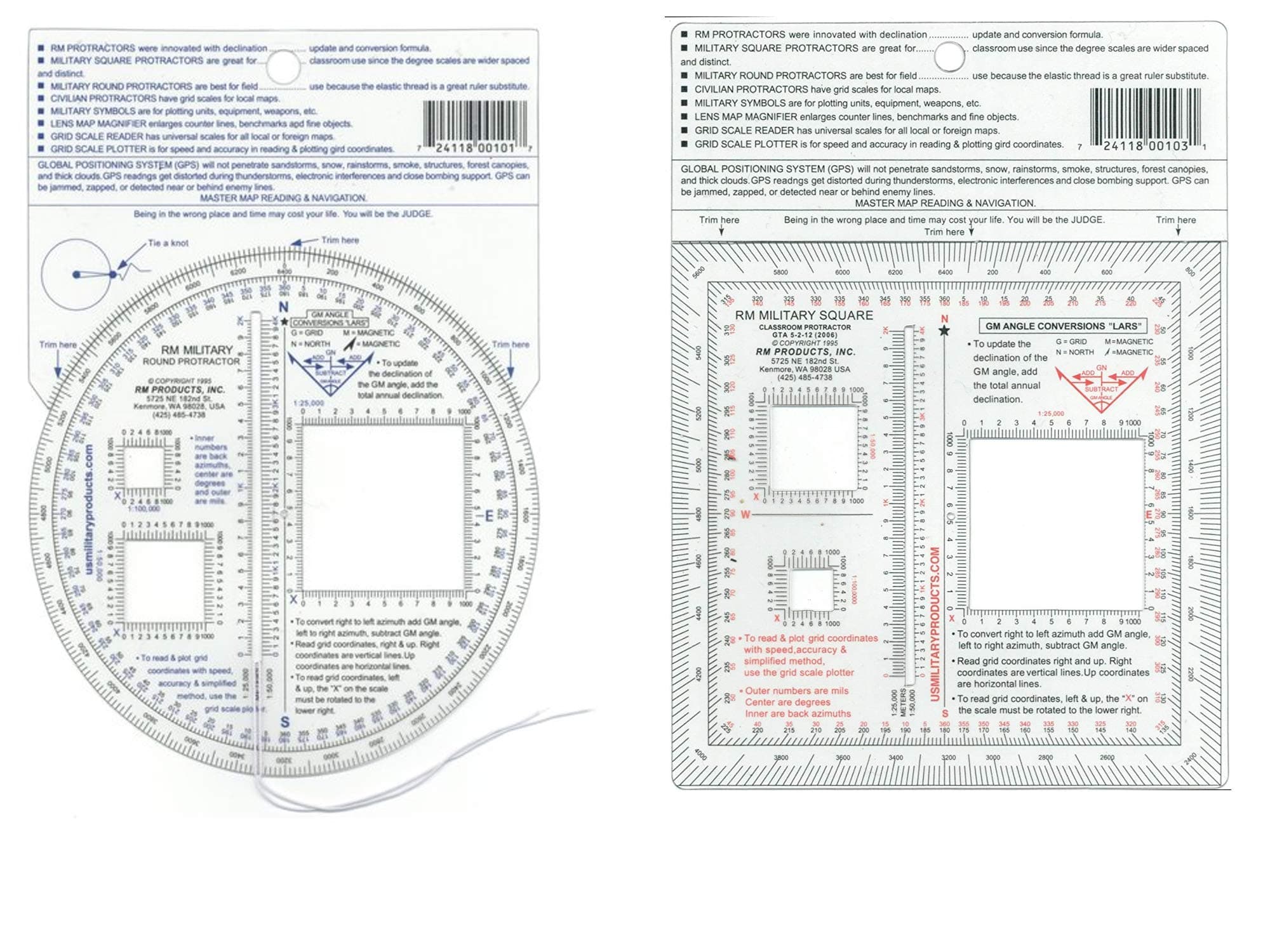 RM43 2 Item Bundle - RM Round Military Protractor & RM Square Military Protractor