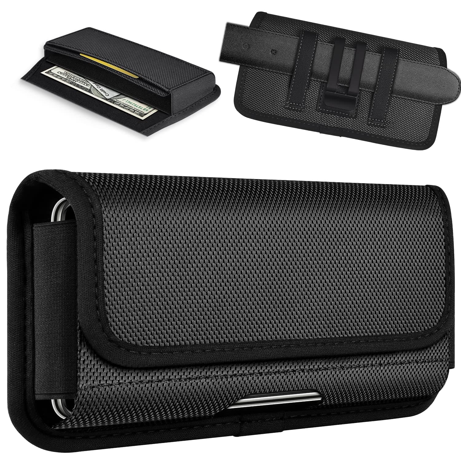 ykooe Horizontal Nylon Phone Holster for iPhone Pro Max 17/16/15/14/13/12/11/ Belt Clip Pouch for Samsung Galaxy Ultra S25/S24/S23/S22/S21,Moto Smartphone (XL)