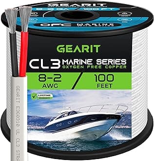 GearIT8 Gauge Marine Wire (100ft) 8/2 AWG Duplex 2-Conductor Cable, Tinned Oxygen-Free Copper OFC - Boat/Marine/Automotive/RV/Camper/Trailer/Solar/Outdoor - White 100 Feet