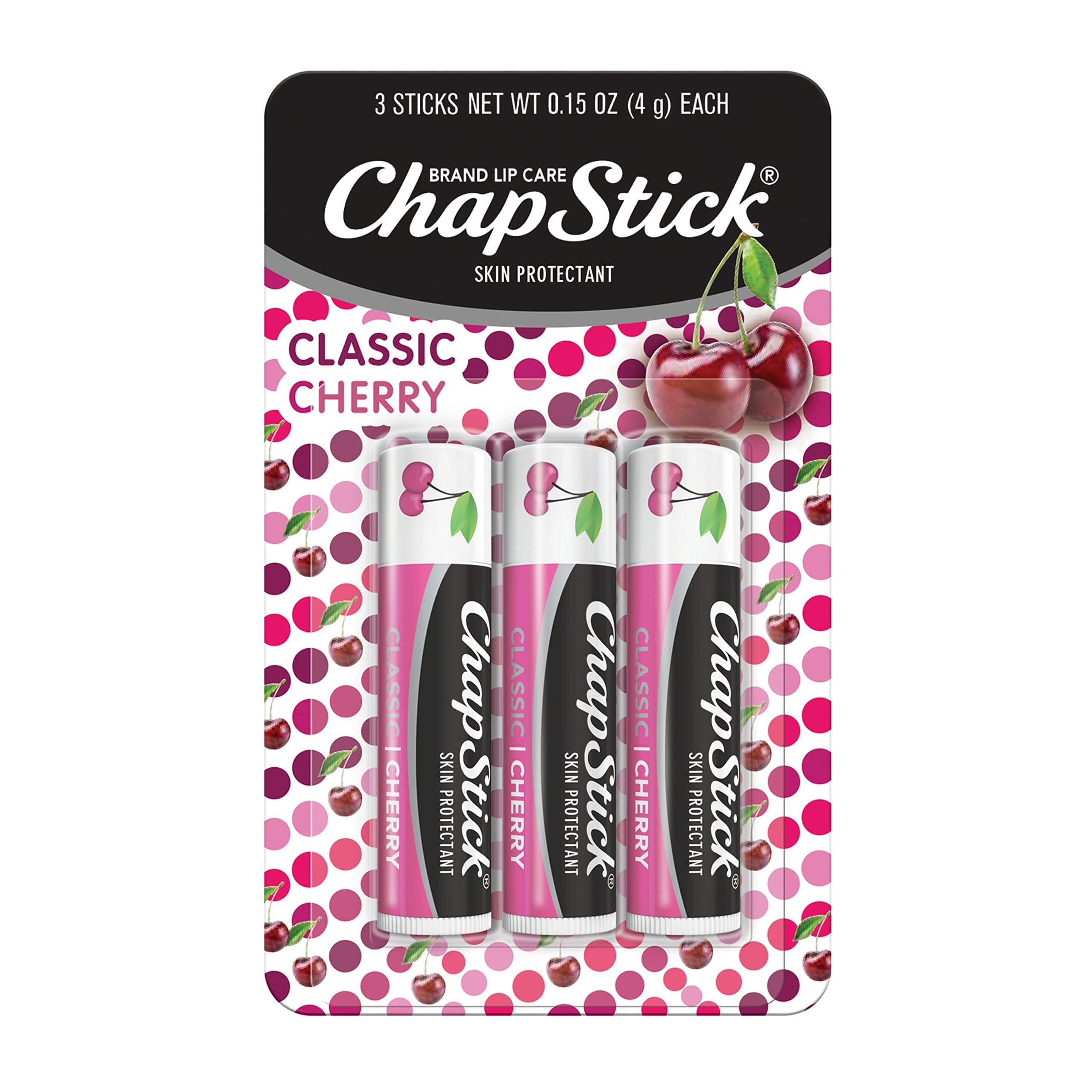 Classic Skin Protectant Flavored Lip Balm Tube, Cherry Flavor, 0.15 Ounce (Pack of 3)