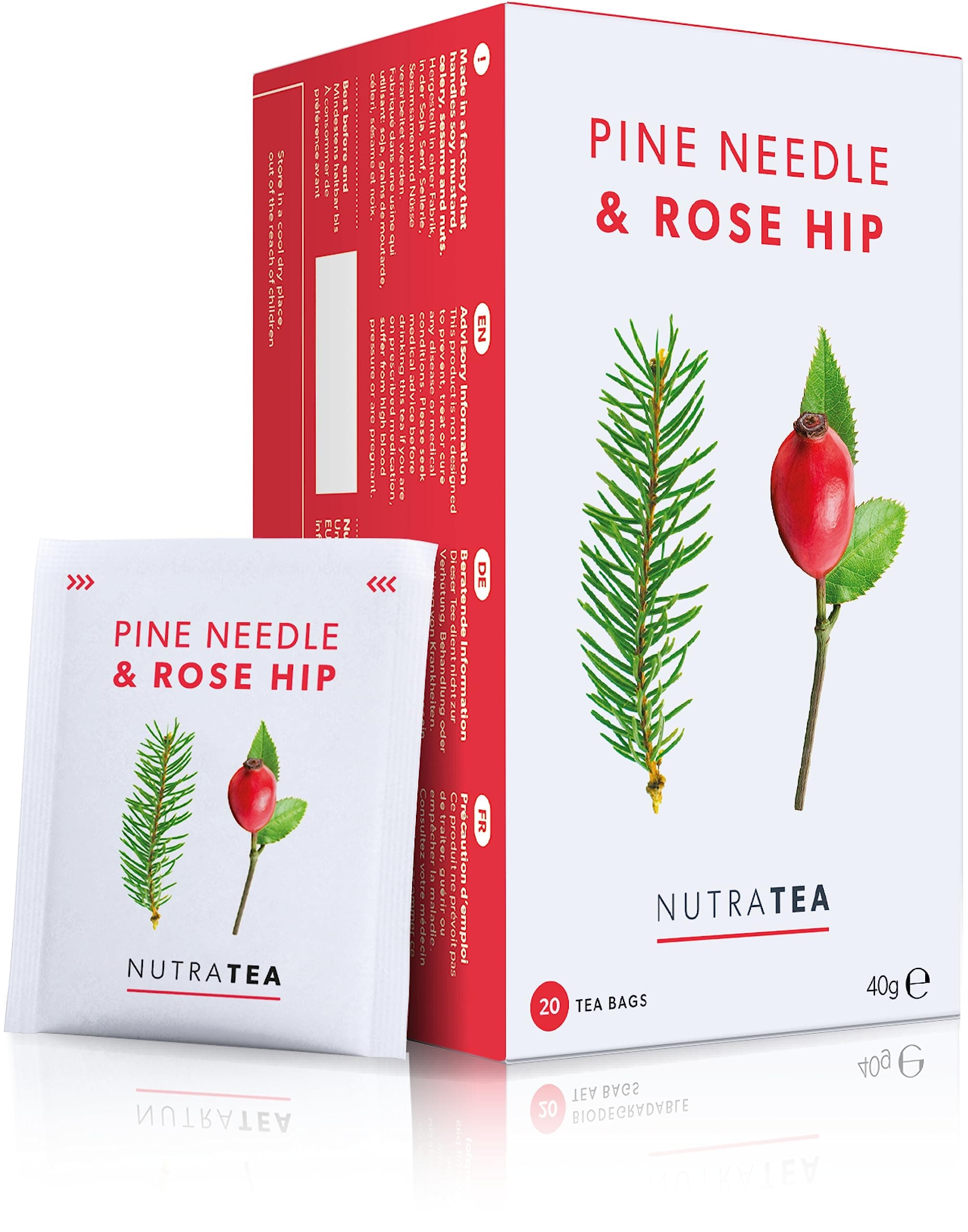Pine Needle & Rosehip Tea | Pine Needle Tea | Pine Tea - 40 Tea Bags - Herbal Tea - (2 Pack)