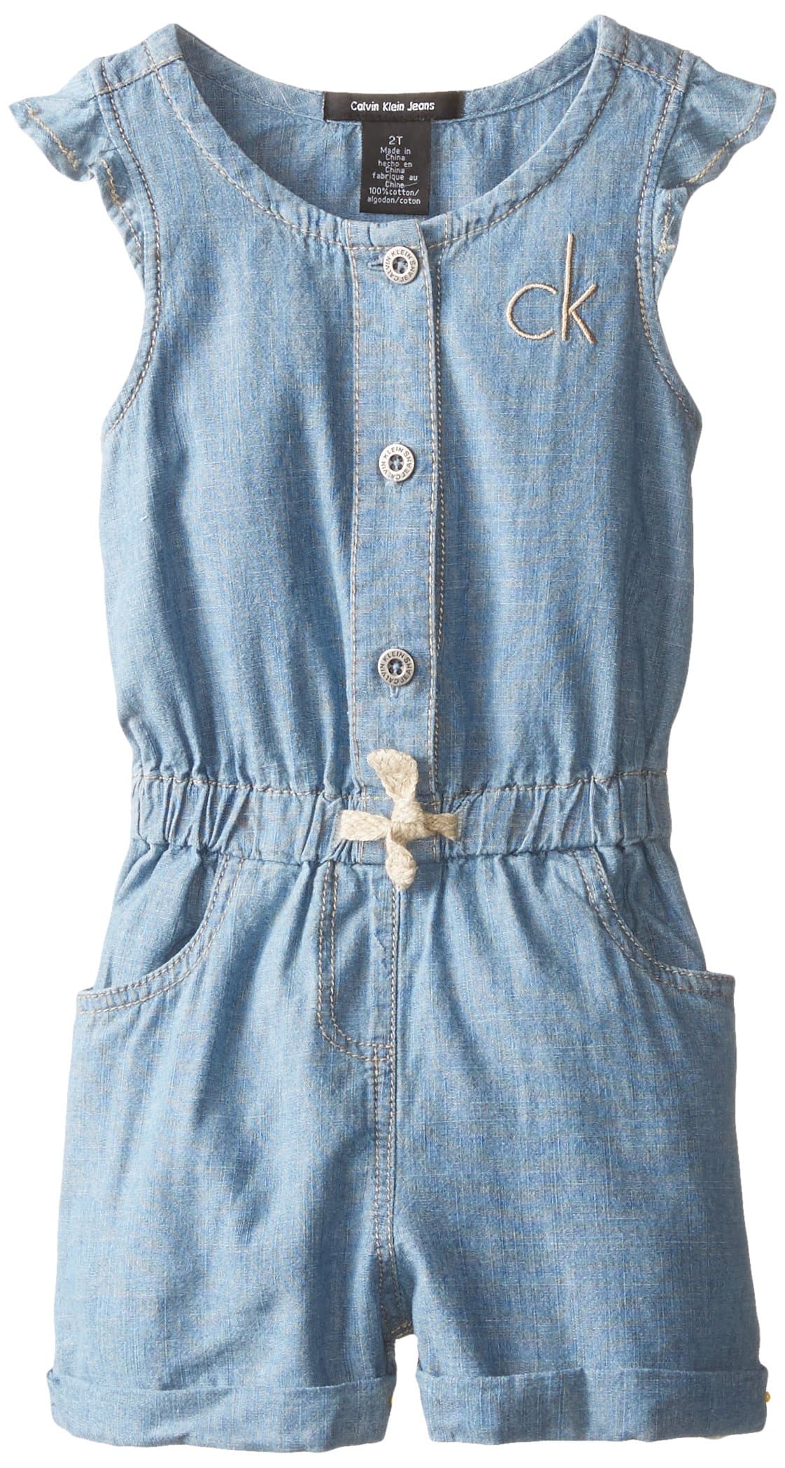 Calvin Klein Little Girls' Solid Blue Denim Romper